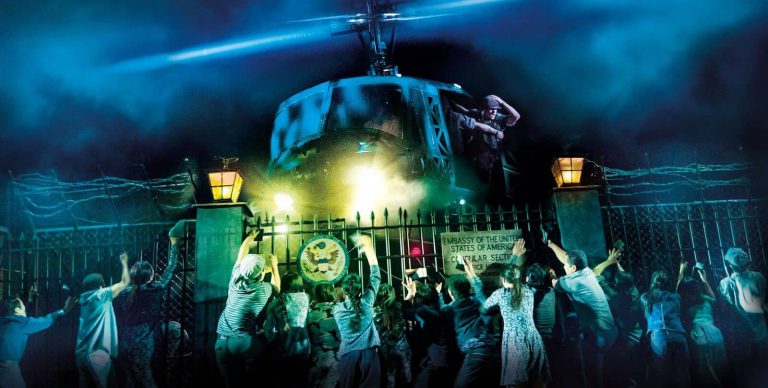 The helicopter lands in “The Nightmare” in the North American Tour of Miss Saigon.