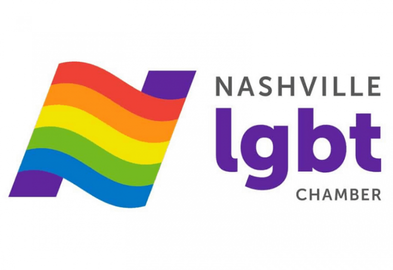 nashville lgbt chamber of commerce in black font on white background with a rainbow colored N to the left of the text