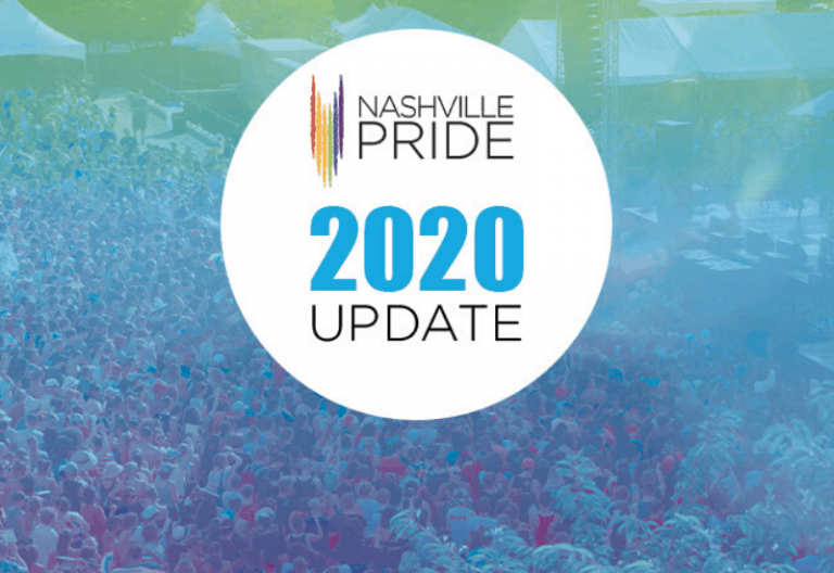 nashville pride logo in a white circle with text saying 2020 pdate
