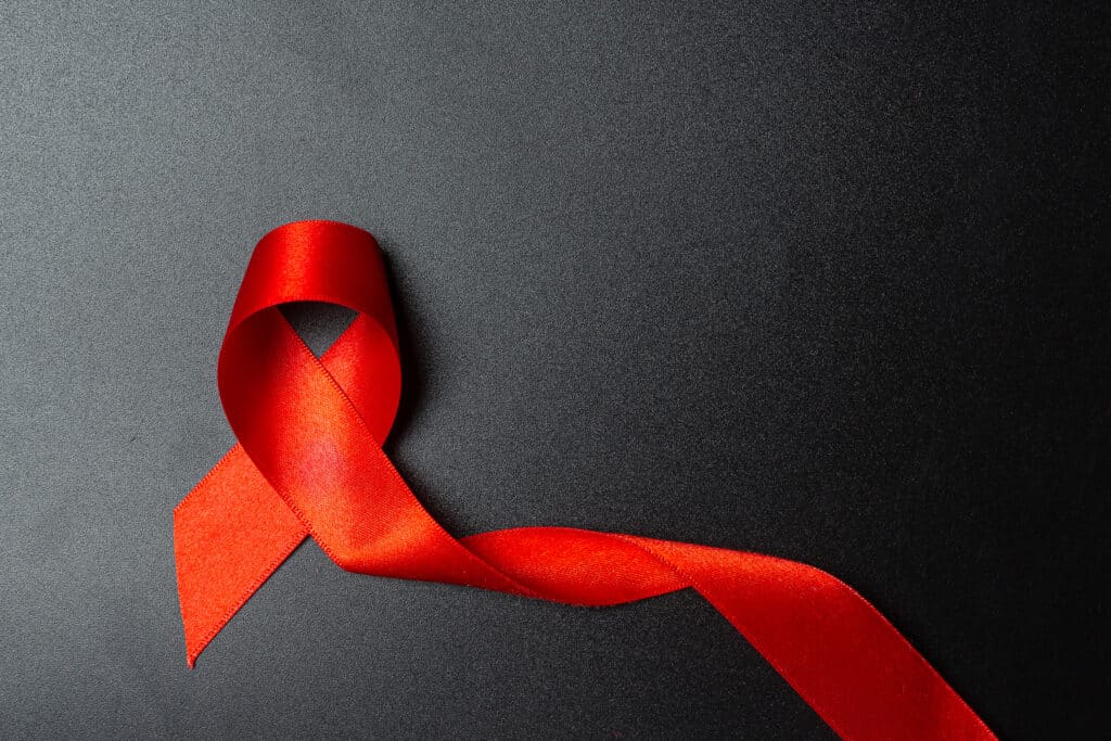 red ribbon with dark blue background