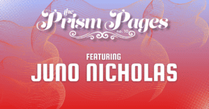 Prism Pages número 10 con Juno Nicholas con fondo degradado rojo y morado