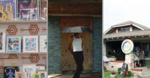 Image includes clips of interior Arrow Creative building (left), Anthony Lorenzo's self portrait (center), and exterior shot of Out Memphis
