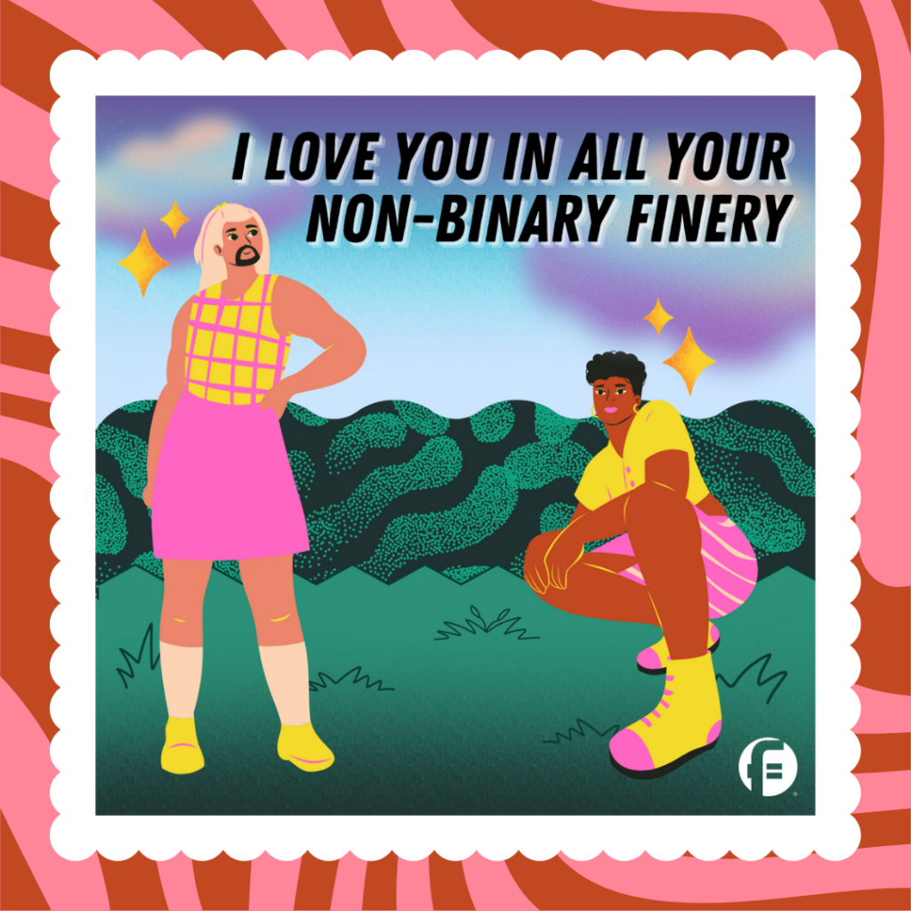 Tarjeta Te amo con todas tus galas no binarias como parte del resumen de tarjetas del Día de San Valentín