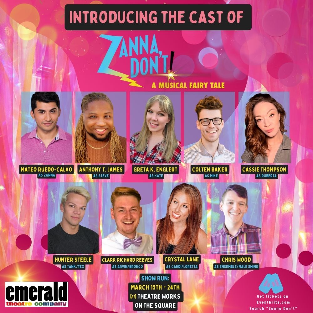 El elenco de Zanna, ¡no lo hagas! Una producción musical de cuento de hadas de Emerald Theatre Company.