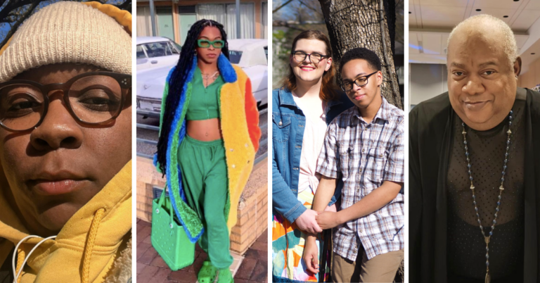 Collage of four trans folks in Memphis of various ages, races and gender expressions.
