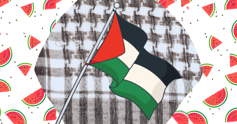 watermelon background over Palestinian flag
