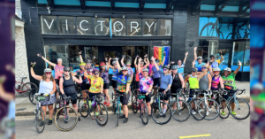 Victory Bicycle Studio members outside of the shop ready for a bike journey