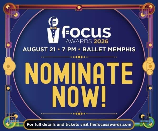 Focus Awards 2026 logo with a microphone and a tuxedo, promoting the event in Memphis. — focuslgbt.com