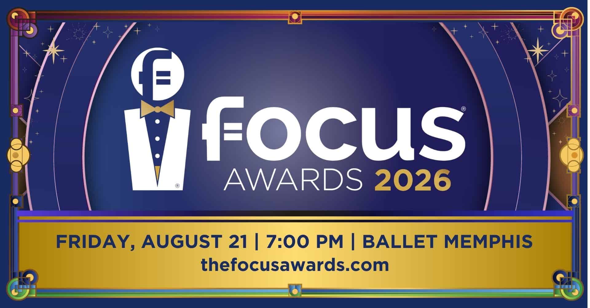 Focus Awards 2026 logo with event details for August 21 at Ballet Memphis. — focuslgbt.com