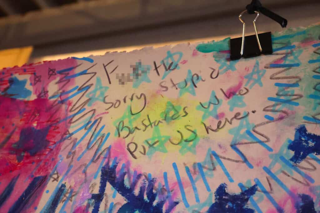 Colorful handwritten notes and drawings on paper with a black clip at the top. — focuslgbt.com